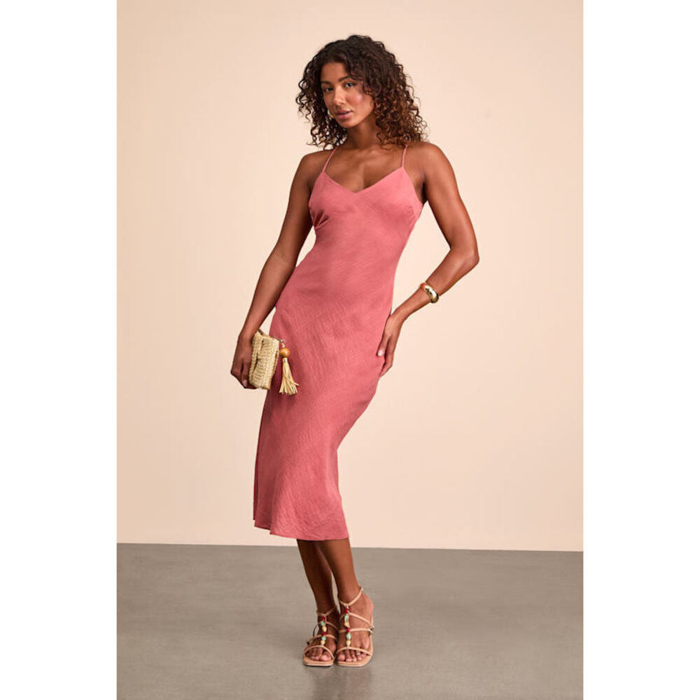 Lulus Tamia Rusty Rose Textured Sleeveless Midi Slip Dress Pink - Size L